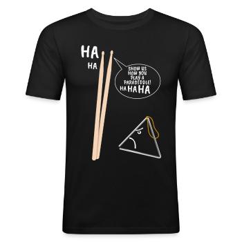 Schlagzeuger - drumstick humour - Männer Slim Fit T-Shirt - Schwarz - Vorne - Nik (191cm)