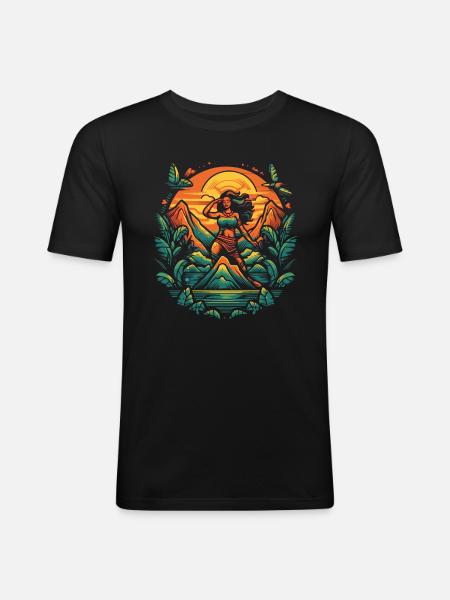 Tiki Insel Hula Mädchen - Männer Slim Fit T-Shirt - Schwarz