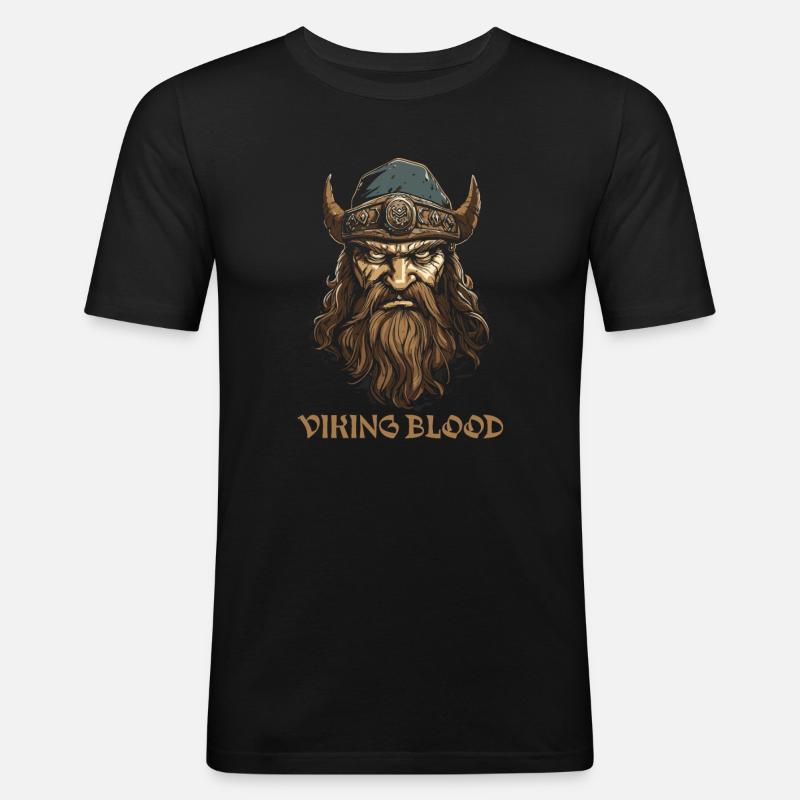 Wikingerkrieger mit Wikingerblut - Männer Slim Fit T-Shirt - Schwarz