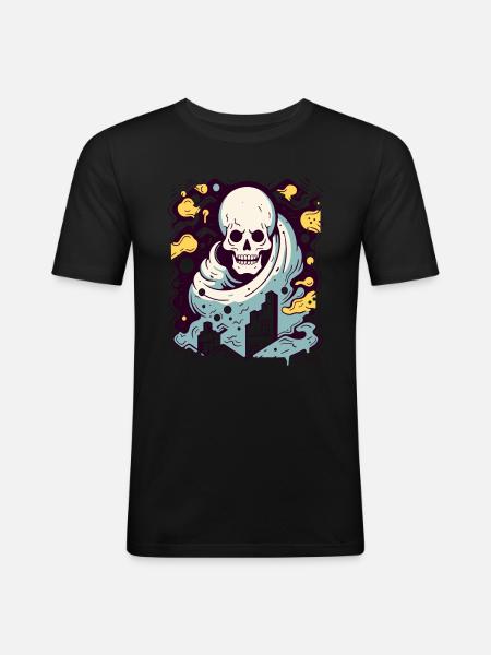 Interaktiv färg, modern industriell skalle - Slim Fit T-shirt herr - svart