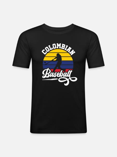 Colombian Baseball Retro Baseball Player - Men's Slim Fit T-Shirt - black