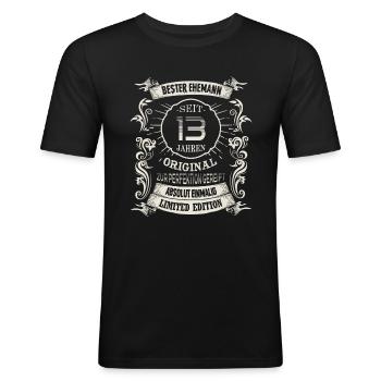 Seit 13 Jahren Hochzeitstag Veilchenhochzeit Ehe - Männer Slim Fit T-Shirt - Schwarz - Vorne - Nik (191cm)