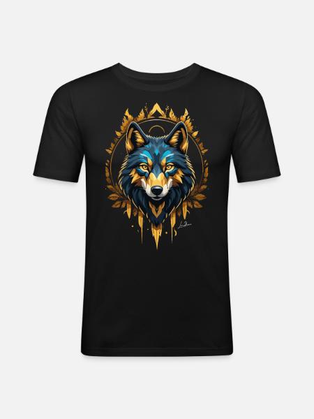 Geometrisk guldulv - Herre Slim Fit T-Shirt - sort