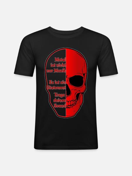 Halbskull Metal-Statement Rot Schwarz - Männer Slim Fit T-Shirt - Schwarz