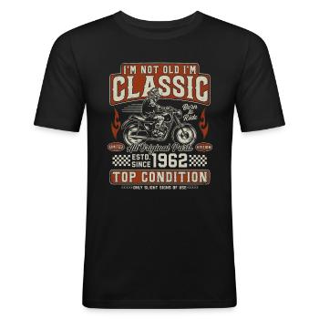 Klassiker 1962 Jahrgang Vintage Retro Motorrad - Männer Slim Fit T-Shirt - Schwarz - Vorne - Nik (191cm)