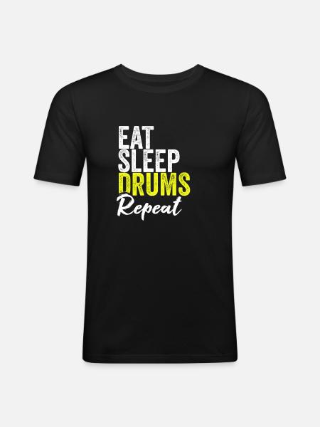 Eat sleep drums repeat - Männer Slim Fit T-Shirt - Schwarz