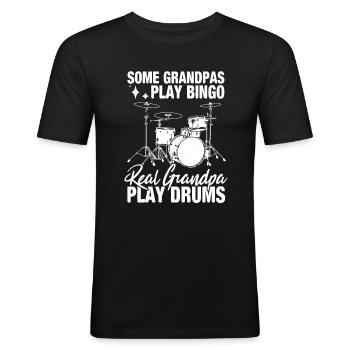 Schlagzeug Opa - Männer Slim Fit T-Shirt - Schwarz - Vorne - Nik (191cm)