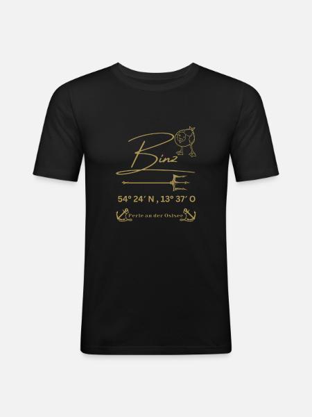 Binz-Möwe-Anker-Ostsee-Koordinaten - Männer Slim Fit T-Shirt - Schwarz