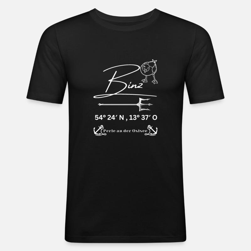 Binz-Möwe-Anker-Ostsee-Koordinaten - Männer Slim Fit T-Shirt - Schwarz