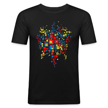 Hundertwasser Weltkarte abstrakt - Männer Slim Fit T-Shirt - Schwarz - Vorne - Nik (191cm)