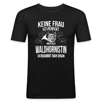 Waldhorn Waldhornspieler Waldhornist - Männer Slim Fit T-Shirt - Schwarz - Vorne - Nik (191cm)
