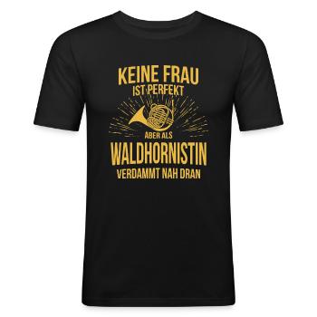 Waldhorn Waldhornspieler Waldhornist - Männer Slim Fit T-Shirt - Schwarz - Vorne - Nik (191cm)