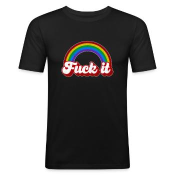 Fuck it scheiss drauf retro groovy regenbogen - Männer Slim Fit T-Shirt - Schwarz - Vorne - Nik (191cm)