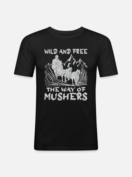 Alaska Mushing Hundeschlittenfahrer Huskies - Männer Slim Fit T-Shirt - Schwarz