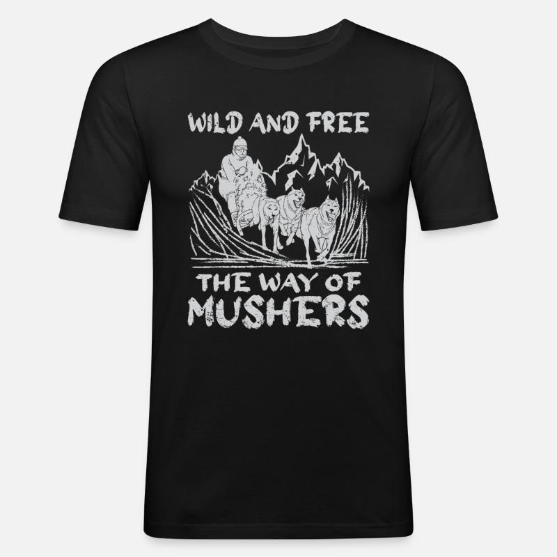 Alaska Mushing Hundeschlittenfahrer Huskies - Männer Slim Fit T-Shirt - Schwarz
