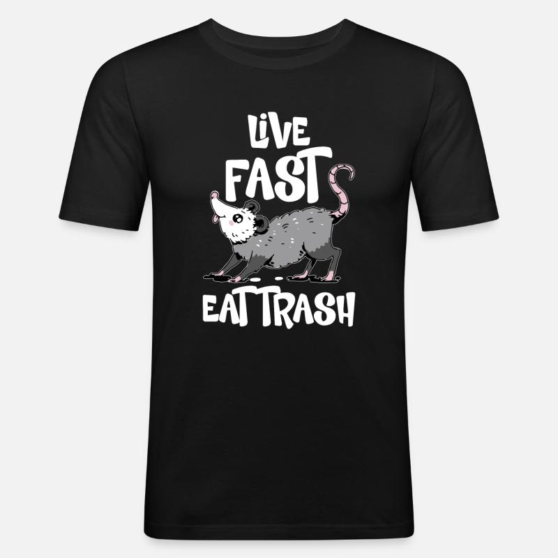 Opossum Trash Opossum Retro - Männer Slim Fit T-Shirt - Schwarz