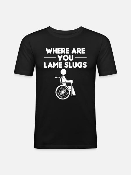 Amputation Überlebende Behinderten Rollstuhlkostüm - Männer Slim Fit T-Shirt - Schwarz