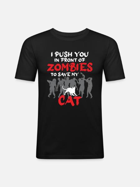 Zombies ontwijken om mijn kat te redden - Mannen slim fit T-shirt - zwart