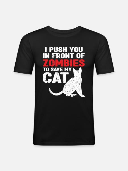Shirking zombies to save my cat - Men's Slim Fit T-Shirt - black