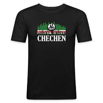 Tchétchénie, racines tchétchènes, drapeau tchétchène - T-shirt près du corps Homme - noir - Devant - Nik (191cm)