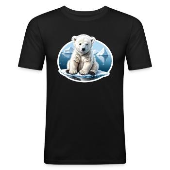 Ein Eisbärenbaby sitzt auf einer Scholle. - Männer Slim Fit T-Shirt - Schwarz - Vorne - Nik (191cm)