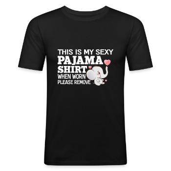 Grappige sexy pyjama pyjama outfit voor vriend - Mannen slim fit T-shirt - zwart - Voor - Nik (191cm)
