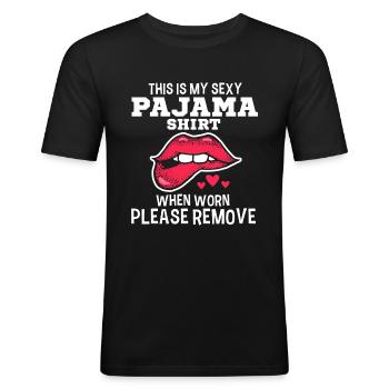 Grappige sexy pyjama pyjama outfit voor vriend - Mannen slim fit T-shirt - zwart - Voor - Nik (191cm)
