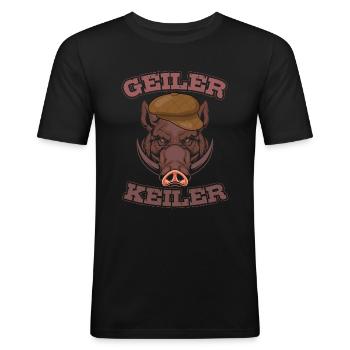 Geiler Keiler | Lustiges Wildschwein Jagd - Männer Slim Fit T-Shirt - Schwarz - Vorne - Nik (191cm)