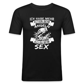 Lustige Versaute Angler Sprüche Angeln Outfit - Männer Slim Fit T-Shirt - Schwarz - Vorne - Nik (191cm)