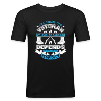 I'm a grumpy old veteran, my level - Men's Slim Fit T-Shirt - black - Front - Nik (191cm)