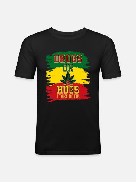 Drugs Or Hugs - Männer Slim Fit T-Shirt - Schwarz