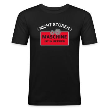 Maschine ist in Betrieb | lustige Sprüche, Zahnrad - Männer Slim Fit T-Shirt - Schwarz - Vorne - Nik (191cm)