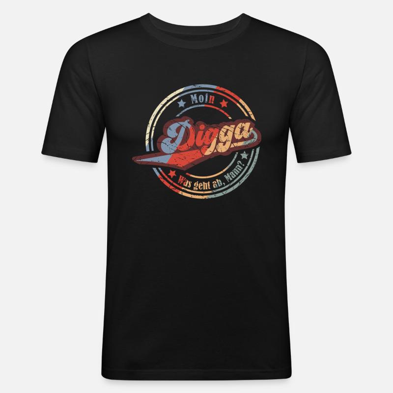 Moin Digga (Was-Geht-Ab-Mann-Edition) - Männer Slim Fit T-Shirt - Schwarz