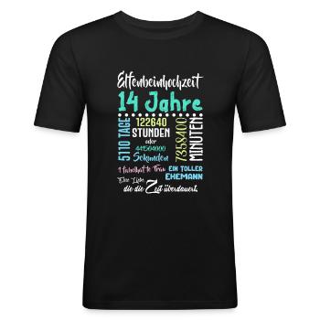 Elfenbeinhochzeit 14 Jahre Hochzeit Partner Feiern - Männer Slim Fit T-Shirt - Schwarz - Vorne - Nik (191cm)