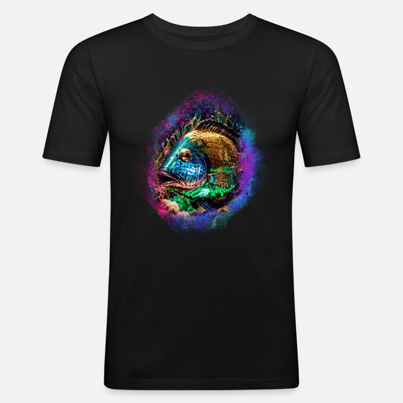 fisch,bunt,pailetten,graffiti,gold,metallic - Männer Slim Fit T-Shirt - Schwarz