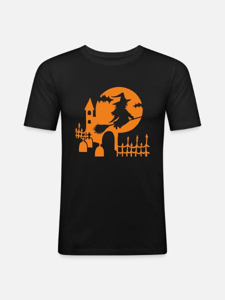 Halloween - witch cemetery - orange - Men's Slim Fit T-Shirt - black