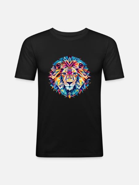 Geometrische Fauna, Löwe, Geo Wild - Männer Slim Fit T-Shirt - Schwarz