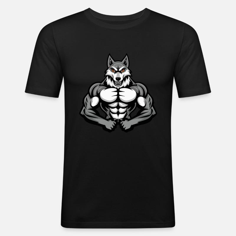 Katze Muskeln Workout - Männer Slim Fit T-Shirt - Schwarz