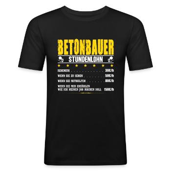 Betonbauer Stundenlohn Betonbau Gehalt Bauarbeiter - Männer Slim Fit T-Shirt - Schwarz - Vorne - Nik (191cm)