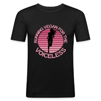 Courir Vegan pour les sans voix - T-shirt près du corps Homme - noir - Devant - Nik (191cm)