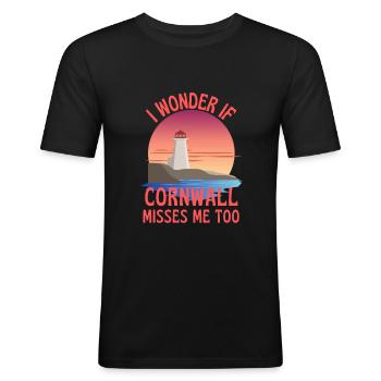 Je me demande si Cornwall me manque trop pâteux - T-shirt près du corps Homme - noir - Devant - Nik (191cm)