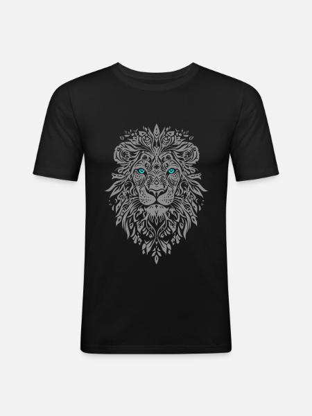 Silver Lion Face Blue Eyes - Men's Slim Fit T-Shirt - black