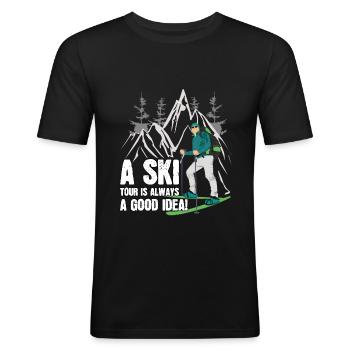 Ski Tour de randonnée touré Spruch Hiver Skitour - T-shirt près du corps Homme - noir - Devant - Nik (191cm)