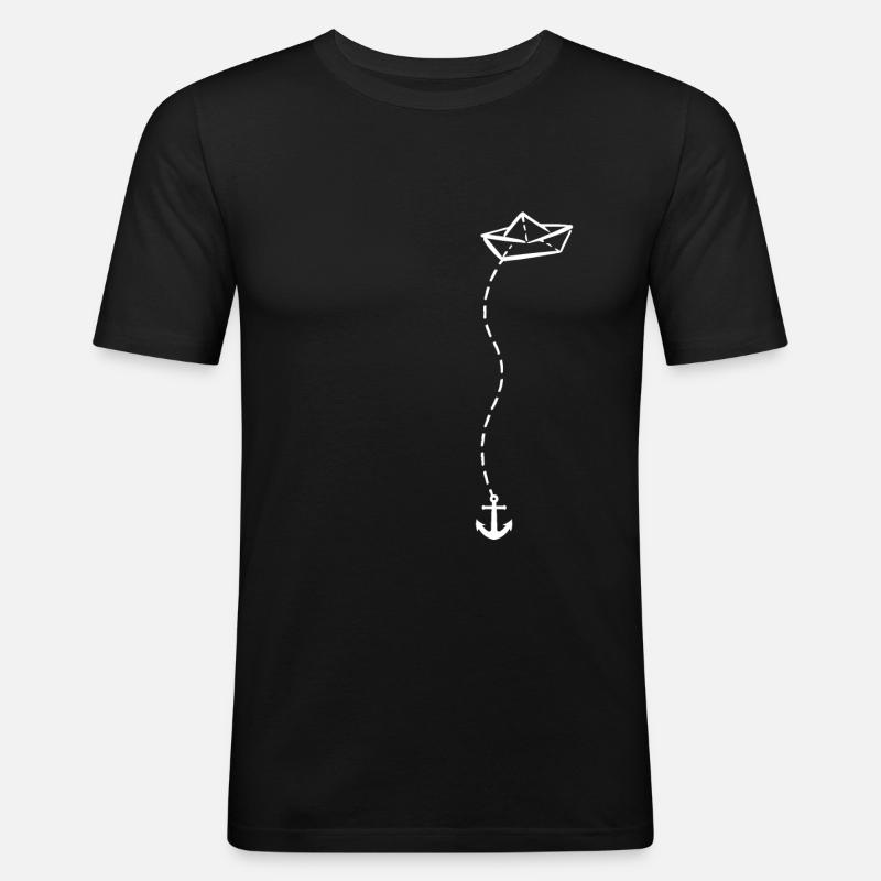 Papierschiff Meer Papierboot Papierschiffchen - Männer Slim Fit T-Shirt - Schwarz