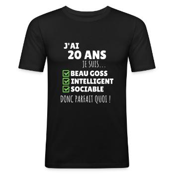 J'ai 20 ans anniversaire 20 ans homme humour - T-shirt près du corps Homme - noir - Devant - Nik (191cm)