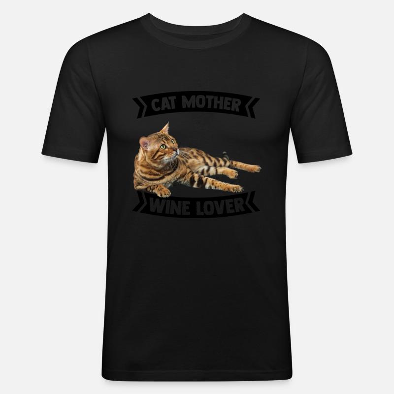 Katzen Mama Mutter Wein - Männer Slim Fit T-Shirt - Schwarz