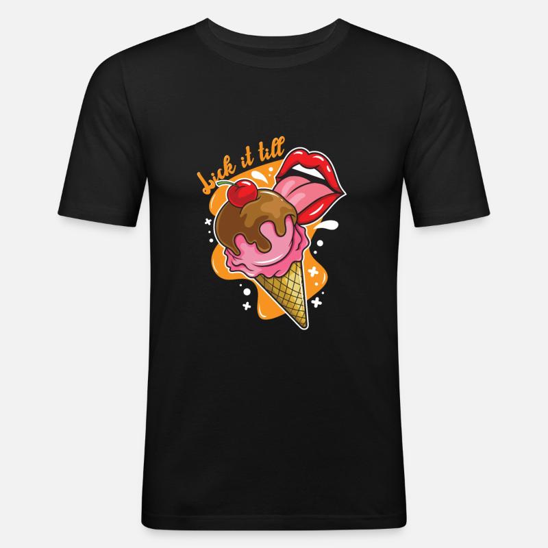 Lick it till - Männer Slim Fit T-Shirt - Schwarz