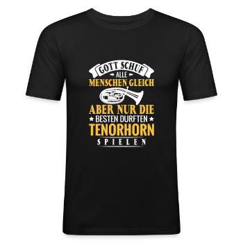 Tenorhorn Blasmusik Blasmusik Bügelhörner - Männer Slim Fit T-Shirt - Schwarz - Vorne - Nik (191cm)