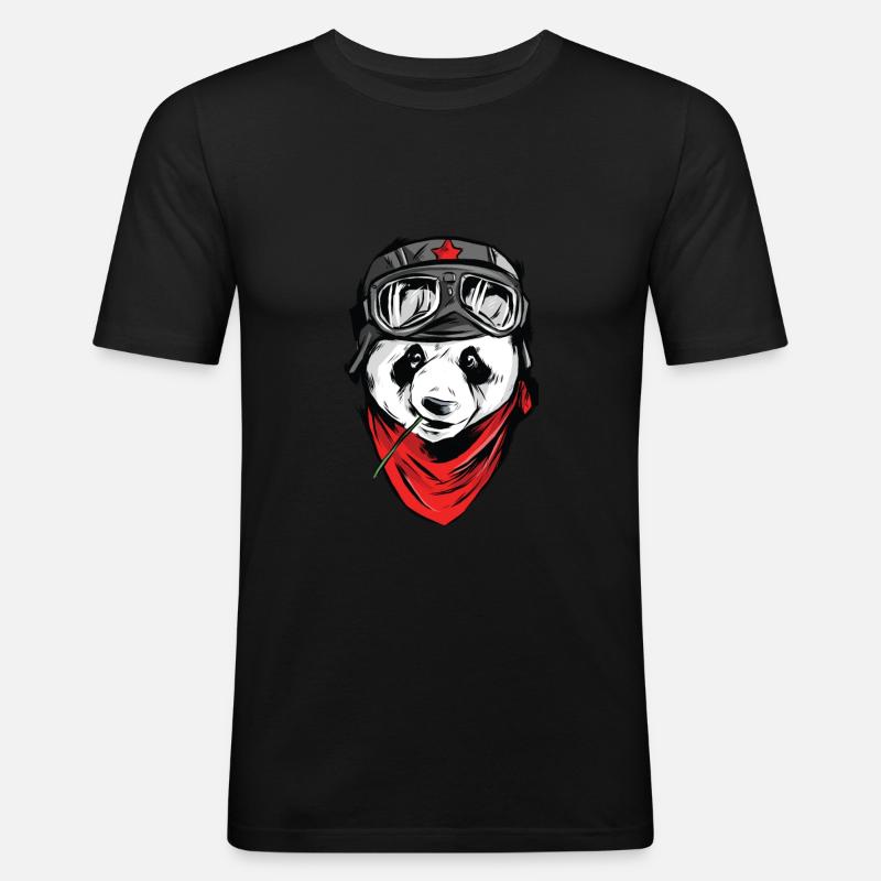 Piloten Panda - Männer Slim Fit T-Shirt - Schwarz