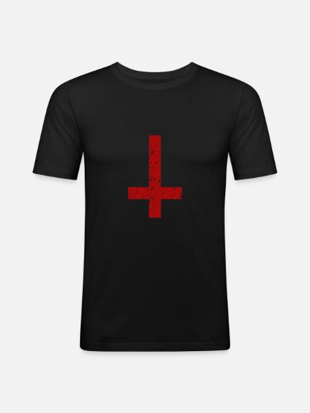 Cruz Invertida Pedro Satán Sello Símbolo Godo - Camiseta ajustada hombre - negro